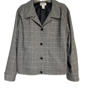 Pendleton 100% Virgin Wool Plaid Blazer Jacket Women's 20W Black Gray - Picture 1 of 5