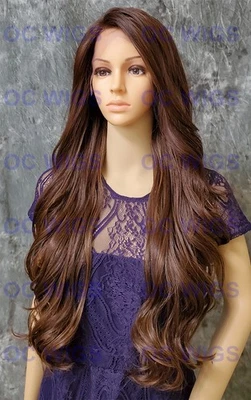 Peruca longa encaracolada renda frente calor OK mistura de cabelo humano marrom/loiro/acasmado EVES - Imagem 1 de 4