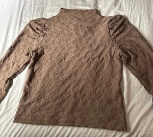 Prologue Women's Balloon Long Sleeve High Neck Blouse Ruched Taupe XL - Picture 1 of 6