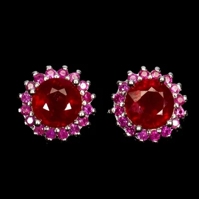 925 Sterling Silver Earrings Round Ruby 6mm Natural Gemstone Jewelry - Image 1 of 4