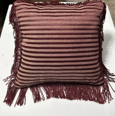Pillow Accent Fringes Burgundy Stripes Cotton Cushion Throw USA 8” x 10” - Image 1 of 4