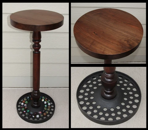 Antique Cast Iron Wheel Walnut Wood Plant Stand Table Base Displays Marbles 35"H Cover