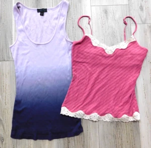 vtg EXPRESS Y2K 90s LOT~Sz S~Lace Stretch Cami Corset Bra Top~Ombre Ribbed Tank - Picture 1 of 23