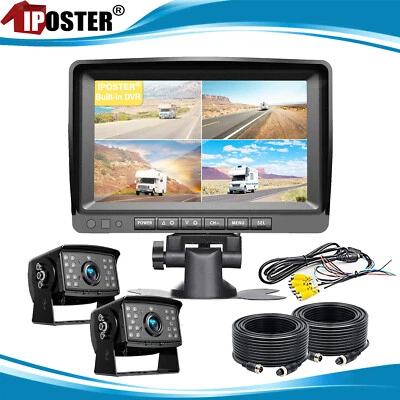 7" IPS Screen Quad Monitor DVR 2x 4 PIN AHD 1080P Rear View Camera 12-24v Truck - Image 1 of 4