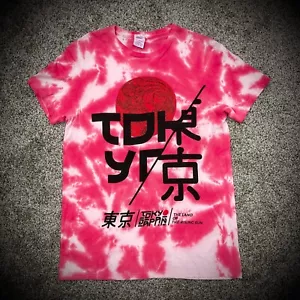 Women(M) TOKYO JAPAN T-SHIRT red-ish pink black BIG LOGO kanji tie dye acid wash - Picture 1 of 3
