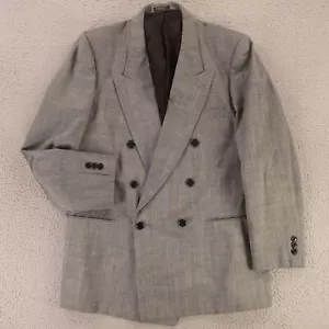 VTG Hopsack Jacket M Gray Polyester Silk Wool Blazer Double Breasted Slub 42R - Picture 1 of 16