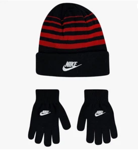 Nike Boys 8/20 Futura Foldover Beanie Hat Glove Set (2 PC) Black/University Red - Picture 1 of 1
