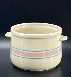 McCoy Pottery Round Covered Casserole -NO Lid- Pink Blue Stripe 0121 - Picture 1 of 9