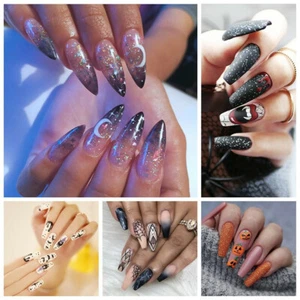 Juego de 24 piezas de uñas postizas de Halloween ataúd largo prensado en uñas postizas kit de uñas postizas - Imagen 1 de 29