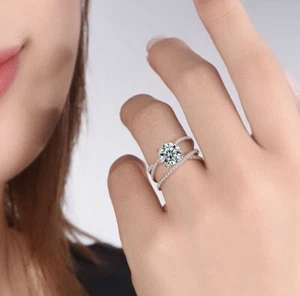2Ct White Round Cut Moissanite Double Claw Wedding Ring 14K White Gold - Picture 1 of 5