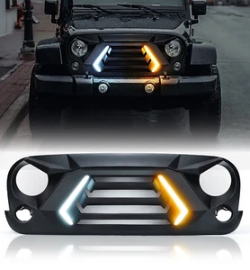 Parrilla delantera mate negra con luz apta para Jeep Wrangler 2007-2018 JK/JKU - Imagen 1 de 7