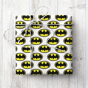 Batman Logo Birthday Wrapping Paper (2 Sheets) White Background - Picture 1 of 1