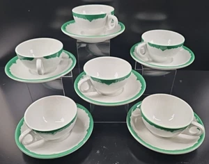 6 Shenango China Green Border Cup Saucer Set Vintage Restaurant Ware SHO131 Lot - Picture 1 of 24