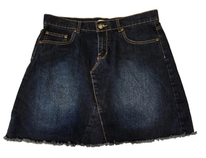 Per Se Chic Size 8 Dark Wash Frayed Hem Blue Denim Skirt - Picture 1 of 7