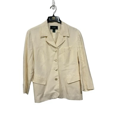 Lauren Ralph Lauren Blazer Mezcla Lino Mujer Talla 12 Amarillo Top Clásico Carrera Foto 1 de 4