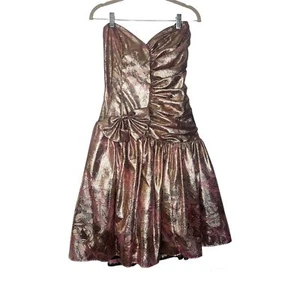 Gunne Sax Jessica McClintock Vtg Gold Pink Floral Jacquard Strapless Dress 9/10 - Picture 1 of 8