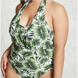 NWT Forever 21 Plus Size Tropical Leaves Print One Piece Swimsuit 3X SO CUTE! - Picture 1 of 9