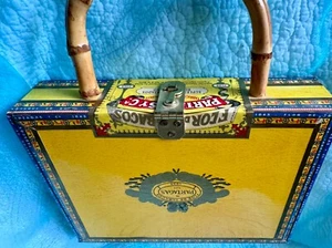 Cigar Box Purse W Bamboo Handle~9"Wx7"H x2"Deep~Faux Fur Lining~Flor De Tabacos - Picture 1 of 9