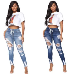 Womens Jeans Fashion Denim Pants Stretch Ripped Jeans Skinny Jeans High Waisted - Picture 1 of 16