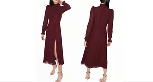 Vestido mediodi de ciruela borgoña Reformation Stevie manga larga cuello alto talla: 0 #B705 - Imagen 1 de 12