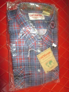 NISP Vintage COLD STORAGE 100% Cotton BLUE & RED PLAID Flannel SHIRT - XL-1970's - Picture 1 of 3