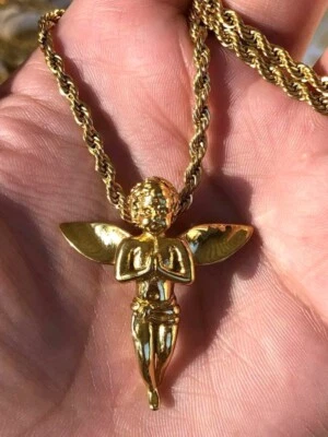 Collar colgante de ángel con acabado dorado joyería espiritual, 16-24 pulgadas, agradable para la piel Foto 1 de 4