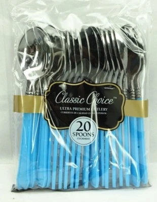 Cucharas de plástico ultra premium Classic Choice azul y plata 20 quilates TF Foto 1 de 2