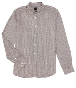 $128 Hugo Boss Men's SZ XL Slim-Fit Roger_f Long-Sleeve Woven Shirt Medium Beige - Picture 1 of 4