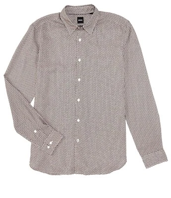 $128 Hugo Boss Men's SZ M Slim-Fit Roger_f Long-Sleeve Woven Shirt Medium Beige - Image 1 of 4