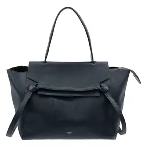 CELINE 2Way Leather Small Belt Tote Shoulder Bag Navy Women's Authentic - Picture 1 of 9