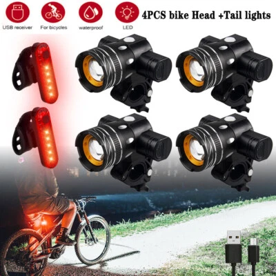 1/2套xUSB充电LED山地车自行车灯赛车车头灯和后灯套件 — 第 1/4 张图片