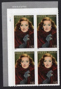 Scott #4350 Bette Davis (Legends of Hollywood) Plate Block of 4 Stamps MNH Left - Picture 1 of 1