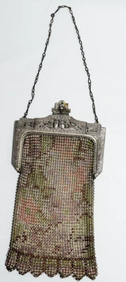 Antique Art Deco 1920's ~ Whiting & Davis ~ Floral Enameled Mesh Flapper Purse - Image 1 of 4