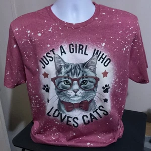 Gildan Soft style Bleached Tee, Just A Girl Who Loves Cats Graphic Bleached Tees - Picture 1 of 2