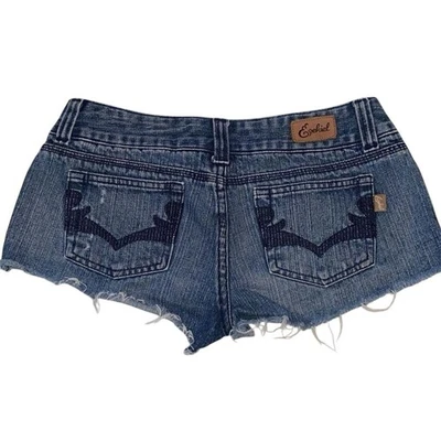 Ezekiel Shorts Denim Low rise micro mini Blue Cut off Skater Button fly Size 5  - Image 1 of 4