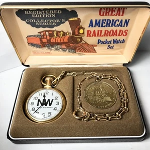 Reloj Bolsillo y Cadena Great American Railroads De Colección North And Western Bradley Time - Imagen 1 de 9
