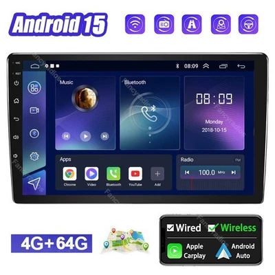 4+64GB 2DIN Android 15 Car Stereo Radio 10.1" Touch Screen GPS Navi WiFi CarPlay - Image 1 of 4