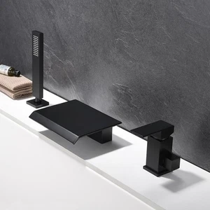 Grifo de bañera romano cascada negro mate con ducha de mano - latón - Imagen 1 de 8