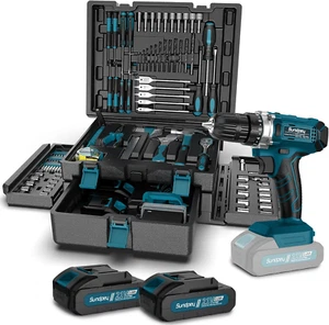 Kit Attrezzi con Trapano Senza Fili 21V e 2 Batterie - Set Attrezzi Riparazione Casa e Auto - Foto 1 di 11