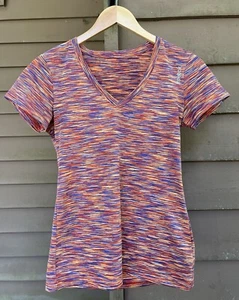 Reebok Speedwick V-Neck Multicolor Rainbow Heather Short Sleeve Women’s Shirt XS - Picture 1 of 10