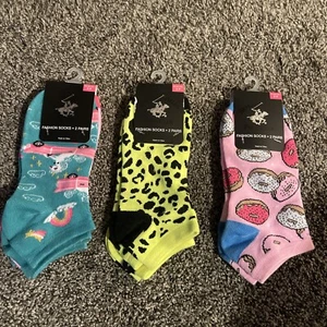 Lot Of 3 ( 6 Pairs) Beverly Hills Polo Club Girls Fashion socks size 5-9 - Picture 1 of 3