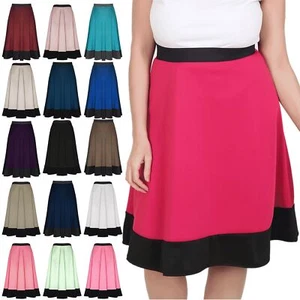 Ladies Womens Stretch Flared Scuba Long Skater Swing Panel Midi Skirt Plus Size - Picture 1 of 21