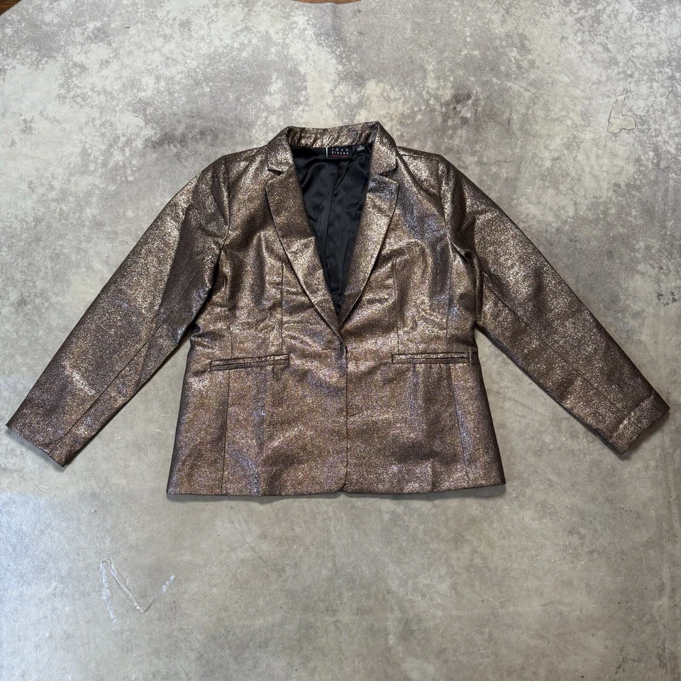 Blazer Joan Rivers Alfombra Roja Mujer M Marrón Brillo Brillante Chaqueta Vacaciones Foto 1 de 4