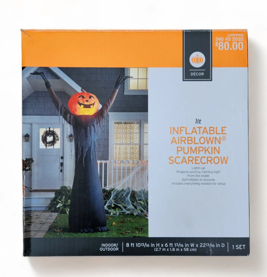 Gemmy Inflatable Pumpkin Scarecrow 8 Ft Halloween Lighted Airblown Ghoul Target - Image 1 of 4