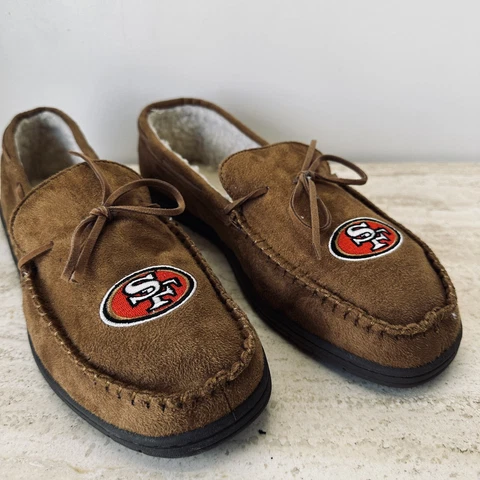 NFL San Francisco 49ers Moccasin Slippers Brown Embroidered Logo XL Mens 11-12 Cover