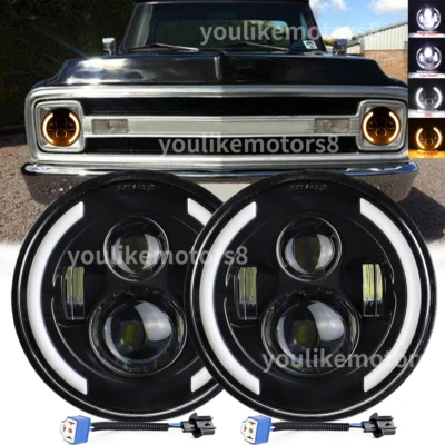 7" Round LED Headlights Hi/Lo Fit Chevy Truck 47-1957 C20 30 Pickup 61-1974 - Image 1 of 4