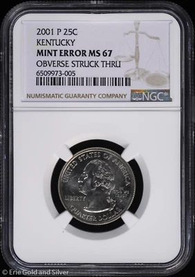 2001-P 25C Kentucky State Quarter NGC MS 67 | Mint Error Obverse Struck Thru - Image 1 of 4