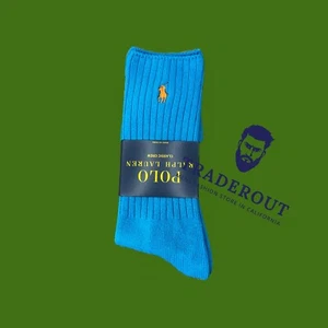 Polo Ralph Lauren Men turquoise blue orange pony cotton crew socks size 10-13 - Picture 1 of 5