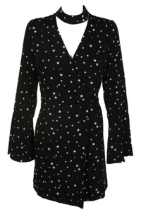 J.O.A Black Star Print Split Bell-Sleeve Shirtdress L - Picture 1 of 3