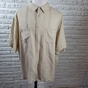 Cafe Luna Mens Shirt 3XL Short Sleeve Beige Cotton Linen Lightweight Casual - Picture 1 of 8